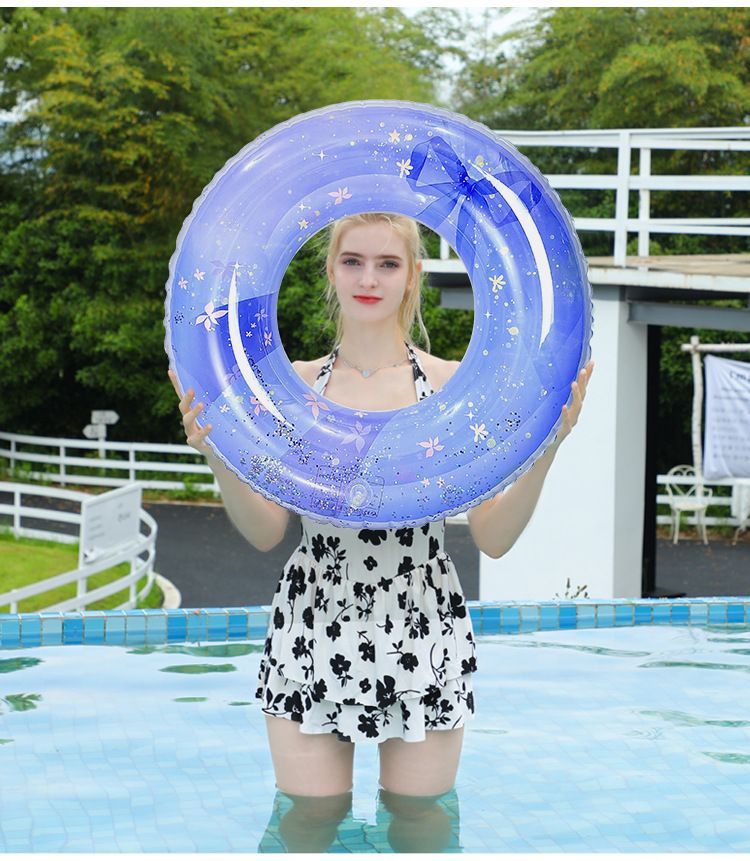 Kids Inflatable Pool Float With Glitter Bow - Thickened Eco-Friendly PVC Swim Ring (Cartoon Print Non-Toxic Includes Repair Patch & Storage Bag)_voghion.com