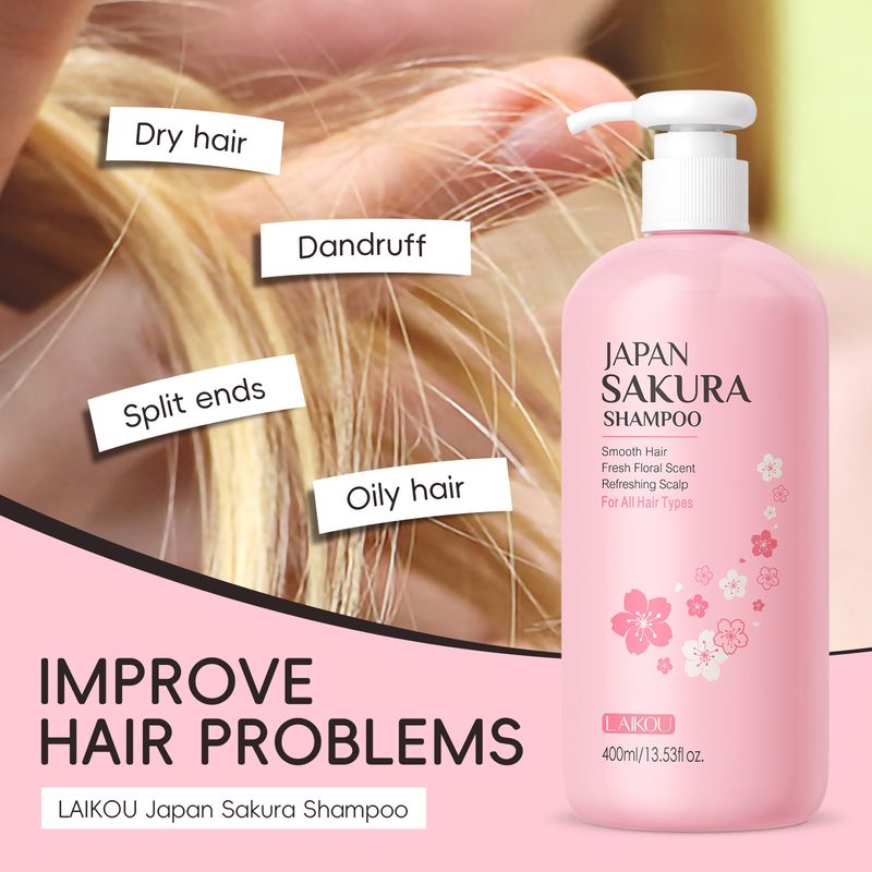 LAIKOU Sakura Shampoo 400ml Grote Fles Reinigt, Verzacht, Houdt Langdurig en Laat Geur Achter_voghion.com
