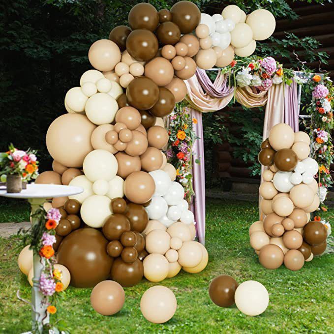 Nude Balloon Garland Set Blush Coffee Brown Chocolate Metallic Gold Double Layer Latex Balloons Party_voghion.com