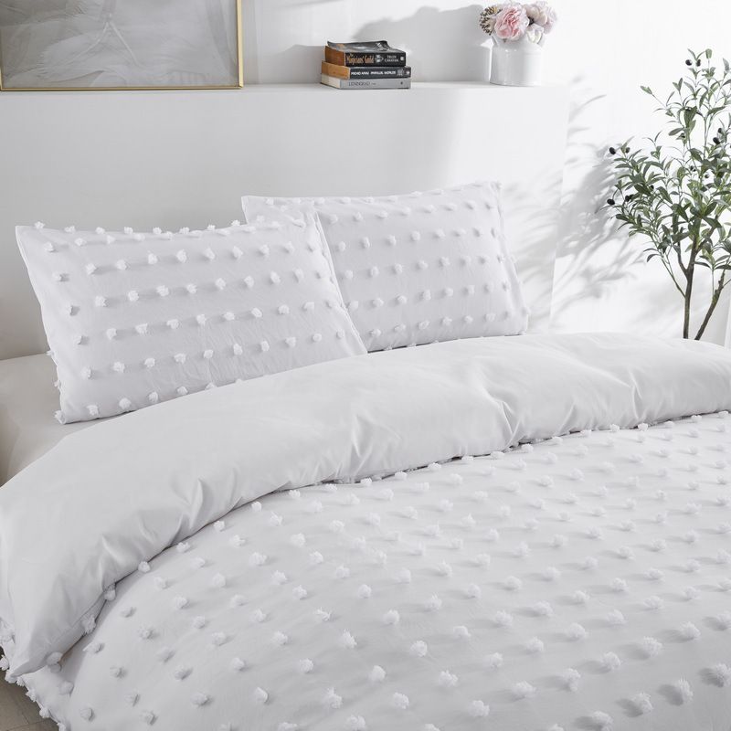 Fluffy Cut Flower Dot White Ball Quilt Cover Home Textile Bedding Three Piece Set_voghion.com