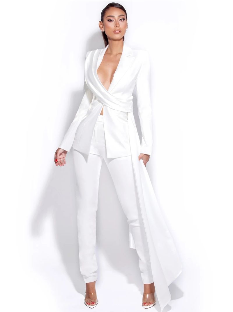 Women's sexy suit jacket two-piece solid color casual long-sleeved lapel button _voghion.com