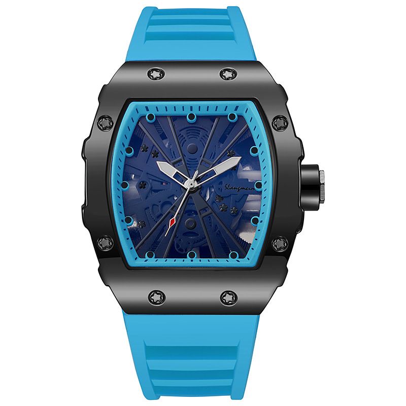 Cuarț cu silicagel în formă de butoi de vin pentru ceas bărbătesc cu calendar pătrat_voghion.com