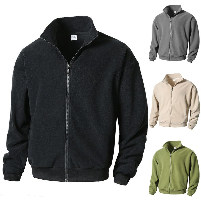 Chaqueta informal con capucha y cremallera para hombre - Sudadera ligera con cuello alto y forro polar para otoño e invierno (gris, negro, verde, beige)_voghion.com