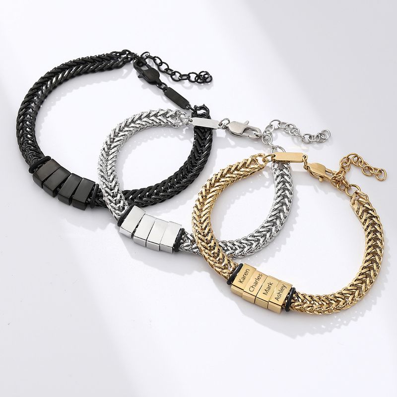 Bracelet Hip Hop en acier titane avec nom gravé pour la fête des pères, bijoux pour hommes, cadeau, décoration à la main_voghion.com