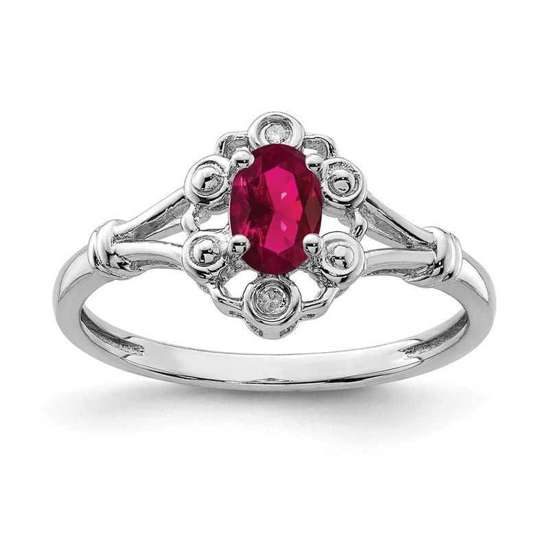 Sterling Silver Rhodium-plated Created Ruby & Diam. Ring_voghion.com