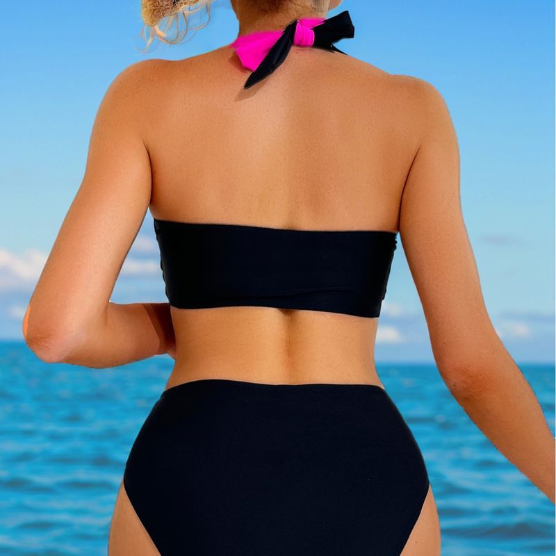 Dameskleding Bikini Colorblock Halter Halter Hoge Taille Bikini Split Badpak 2-delige Set_voghion.com