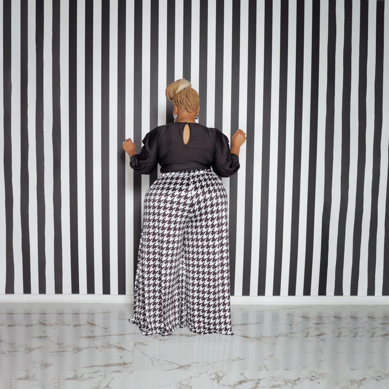 Damkläder heta stil nya houndstooth plus size breda ben byxor damunderdel_voghion.com