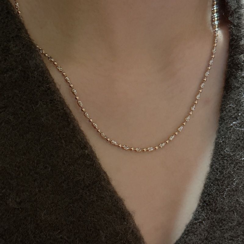 S925 Sterling Silver Contrasting Color Necklace Niche Design Simple Fashion Retro Personalized Vintage Car Flower Rice Bead Necklace_voghion.com