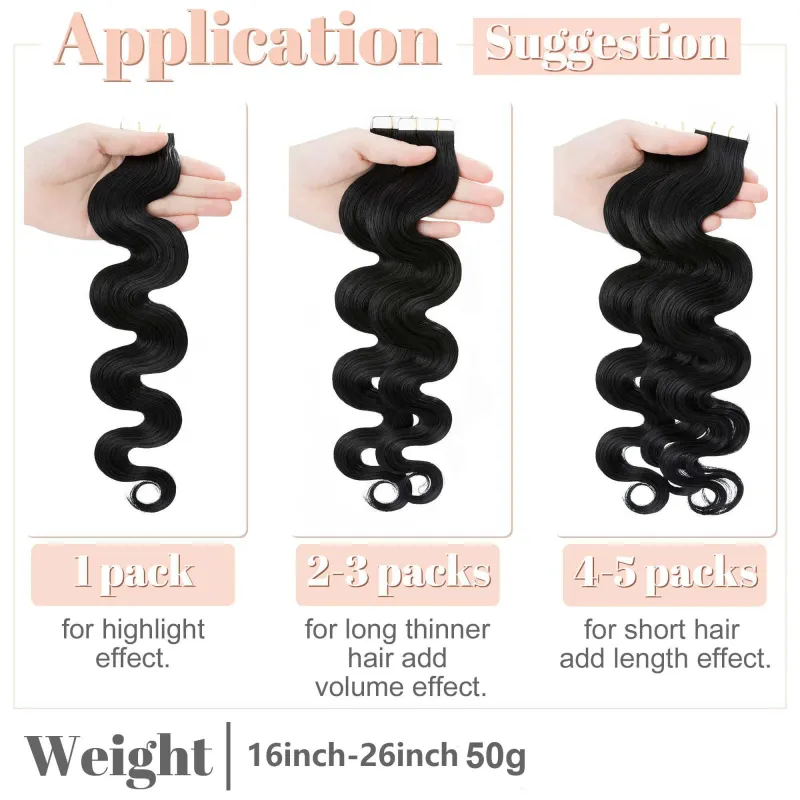 Extension per capelli Body Wave Tape In Capelli umani 100% Remy Trama di pelle senza cuciture Nastro invisibile bifacciale per capelli da donna_voghion.com