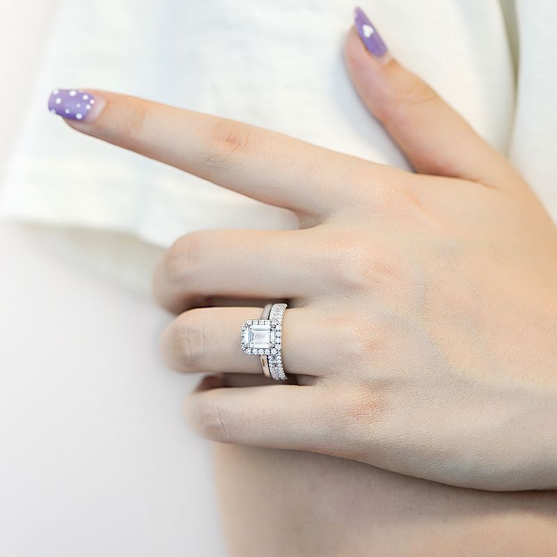 Women's Jewelry Sterling Silver Combination Ring Set Proposal Wedding Ring Princess Square S925 Silver Ring Set_voghion.com