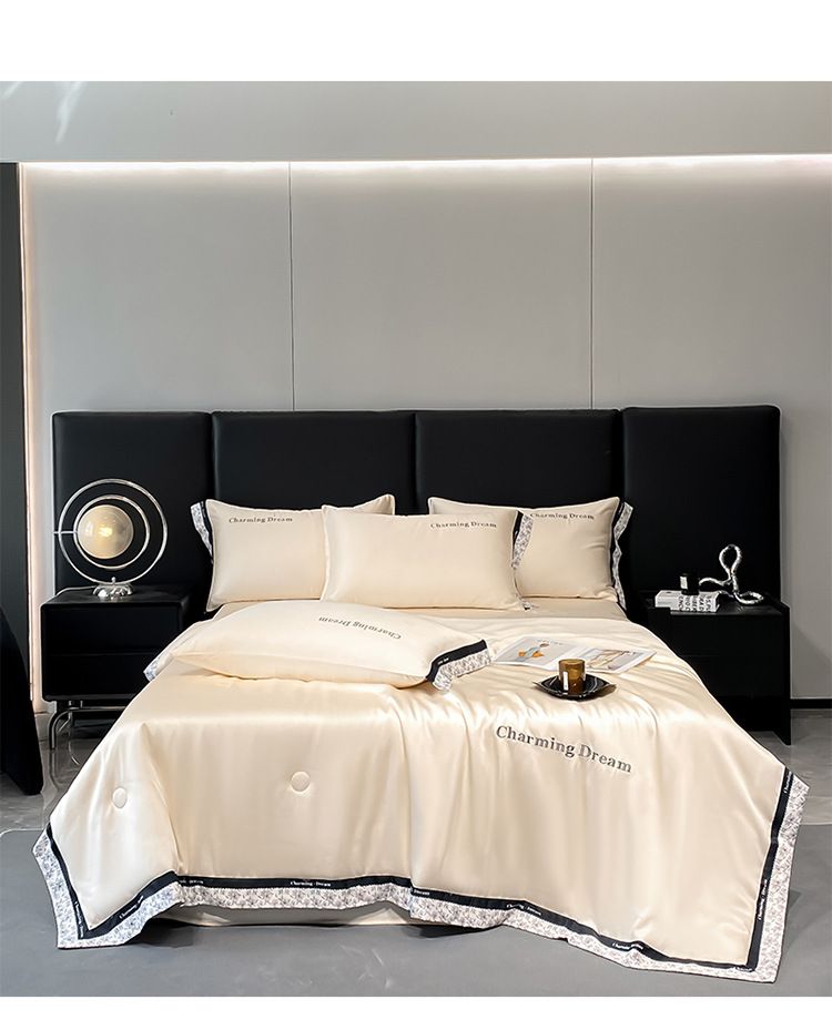 mother And Baby Grade Washed Ice Silk Embroidery Wide Edge Four-piece Set, Summer Cool Feeling Quilt_voghion.com