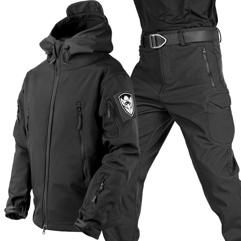 Ensemble veste et pantalon softshell tactique Shark Skin pour homme – Combinaison d'entraînement camouflage imperméable d'hiver avec doublure polaire_voghion.com