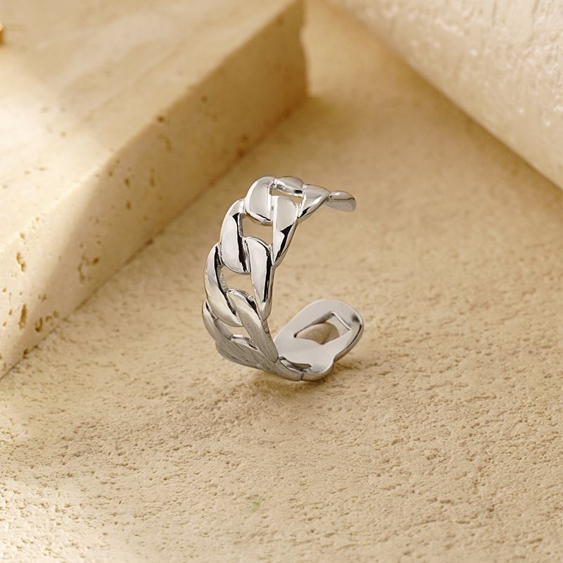 Nuovo design a catena cubana cava aperta per donna, anello semplice regolabile in acciaio al titanio_voghion.com