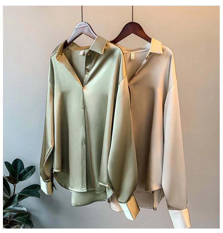 Camicia da donna in raso a maniche lunghe per donna 2024 camicia ampia retrò drappeggiata primavera e autunno_voghion.com