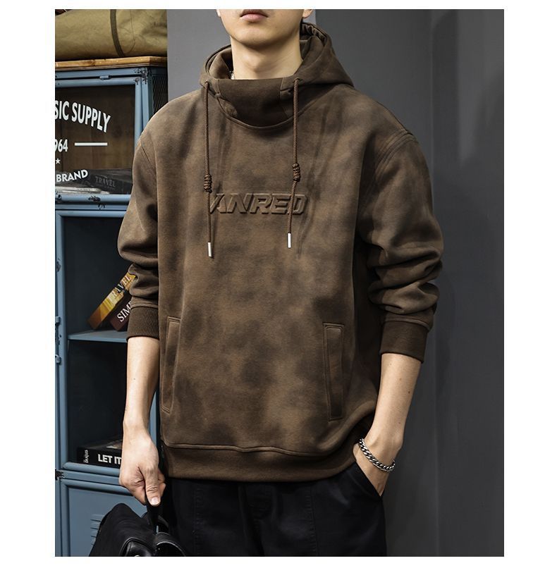 Felpa con cappuccio spessa da uomo, collo alto, stile retrò coreano, casual, autunno inverno_voghion.com