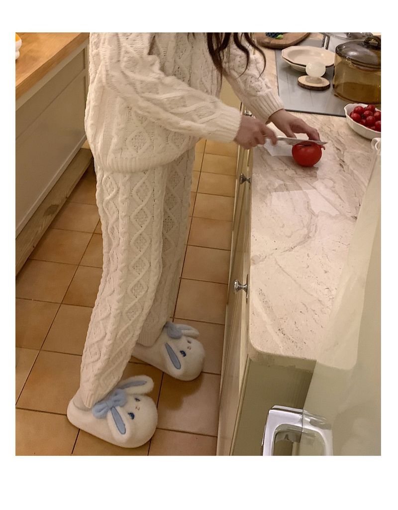 Pantofole autunnali e invernali per la casa e l'interno, con suola morbida, modello Baotou, da donna, in cotone e peluche, con simpatico coniglietto giapponese_voghion.com