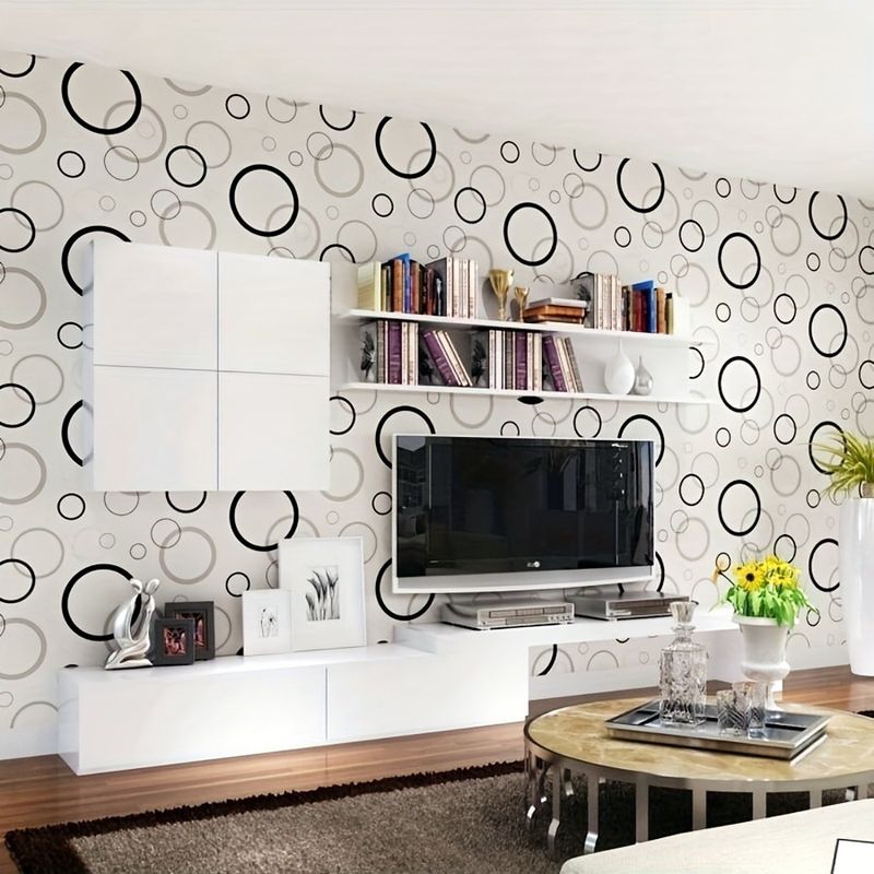 New Black And White Circle Bedroom Living Room Removable Decorative Waterproof Self-adhesive Wallpaper_voghion.com