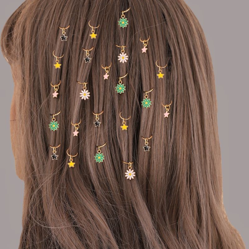 Taze Stil Renkli Yağ Damlası Papatya Örgülü Dreadlock Takı, Metal Yıldızlı Çok Renkli Açık Kolye Saç Döngüsü_voghion.com