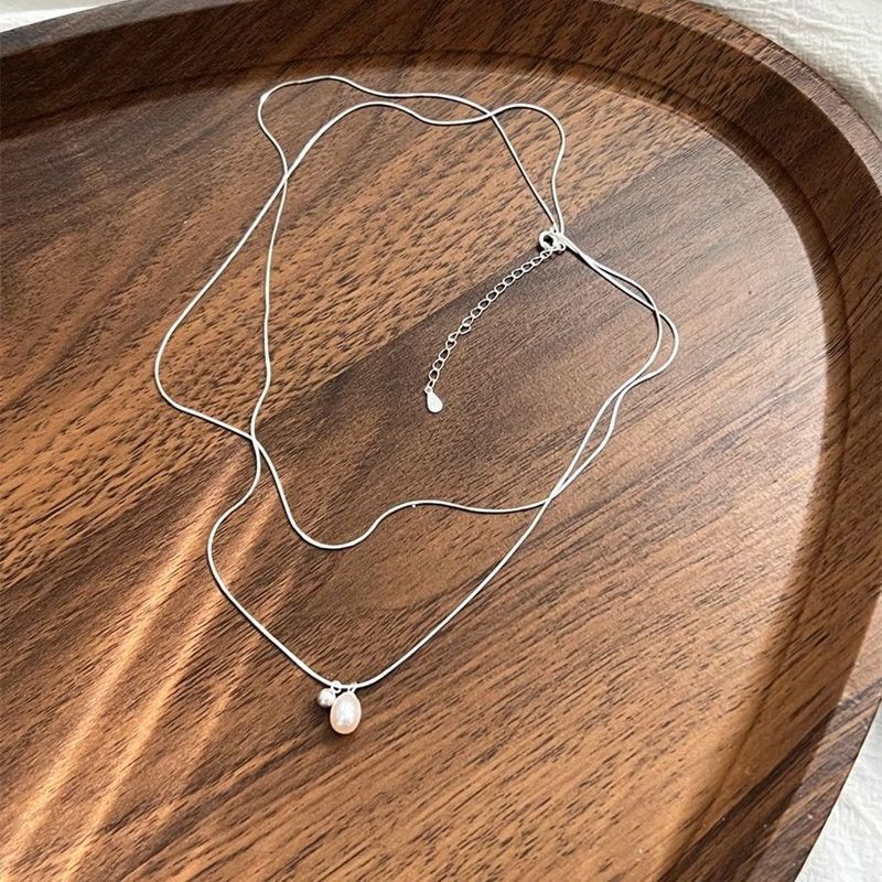 S Pure Silver Double-layer Layered Pearl Necklace For Women With A Niche Design, High-end Temperament, Personality,_voghion.com