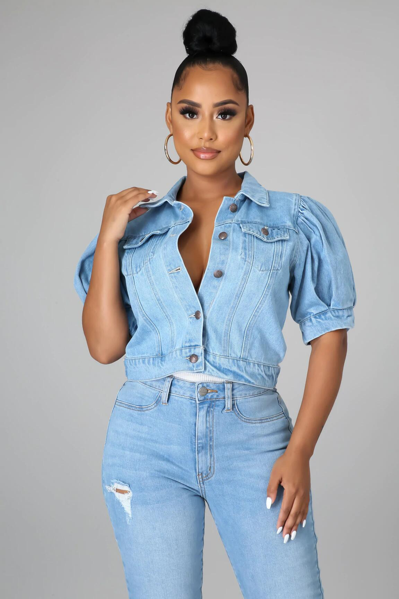 Jachetă din denim pentru femei, vânzare fierbinte, denim, mânecă scurtă, modă, retro, din denim, îmbrăcăminte exterioară_voghion.com