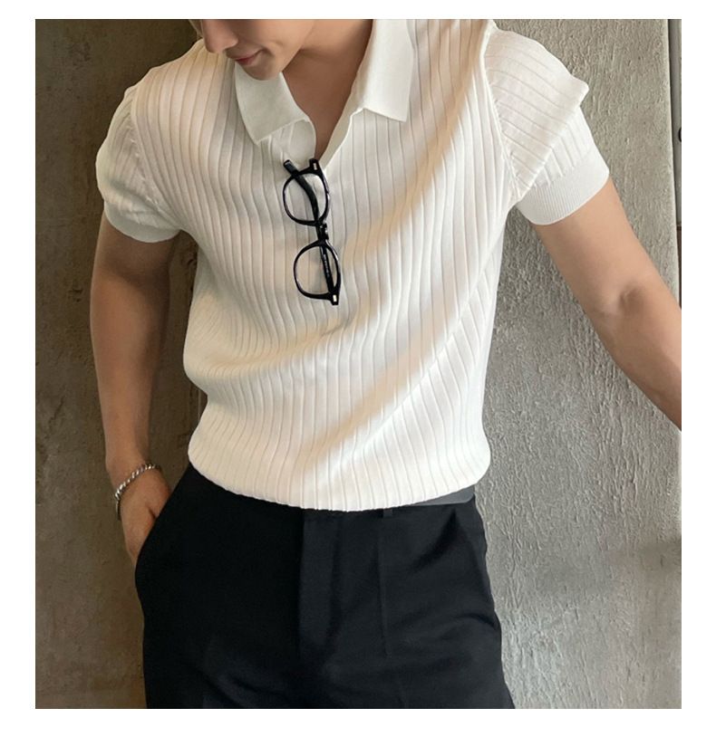 Abbigliamento maschile Polo a righe estive a maniche corte Shan Uomo con risvolto sottile Colore solido Casual Sottile Mezza manica Top alla moda in maglia_voghion.com