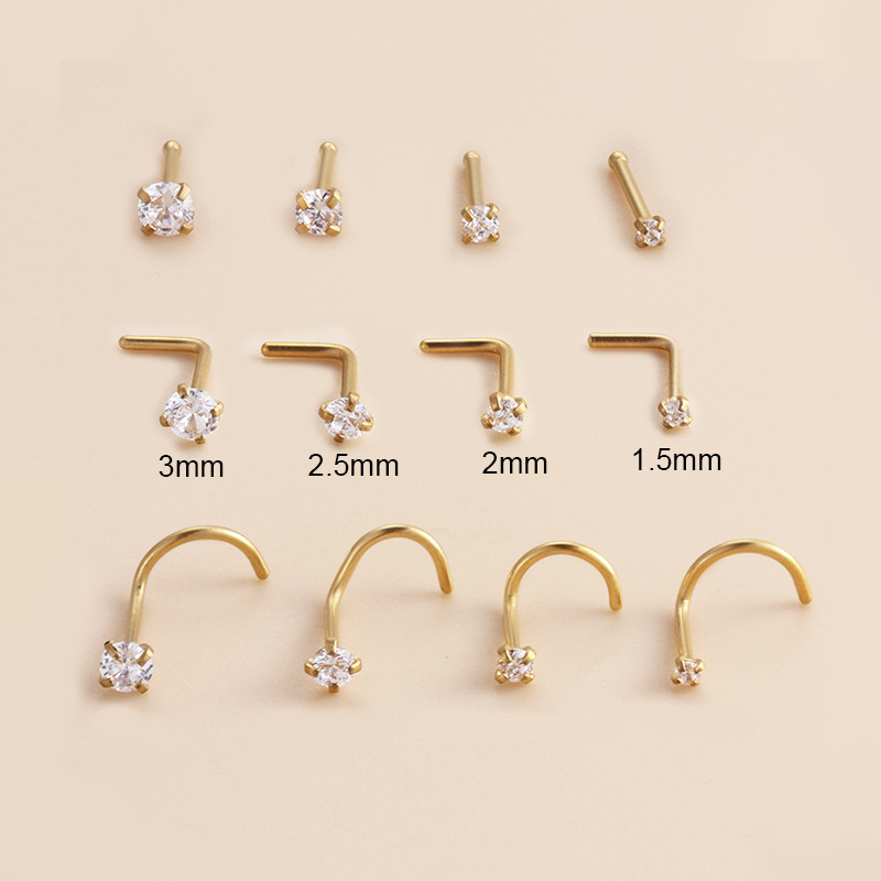 2PCS Multi-Größe Zirkon Ohrstecker Mode Punktion Vakuumbeschichtung Gold Edelstahl Nasenschmuck_voghion.com