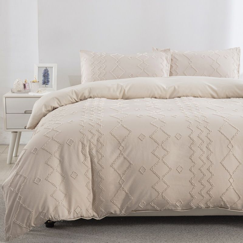 Set copripiumino geometrico nordico - Biancheria da letto in poliestere traspirante con motivi vegetali, stile lenzuolo con angoli, diverse misure (singolo/matrimoniale/queen size/king size)_voghion.com