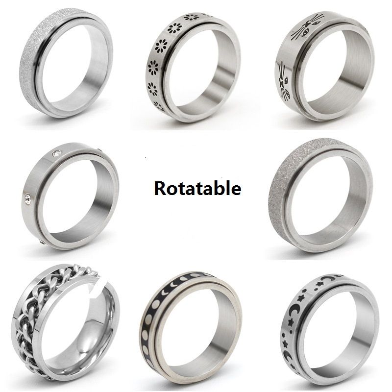Hot sales Anxiety Stainless Steel Ring Women Men Moon Fidgets Spinner Rings Trendy Rotate Freely Spinning Anti Stress Accessories_voghion.com