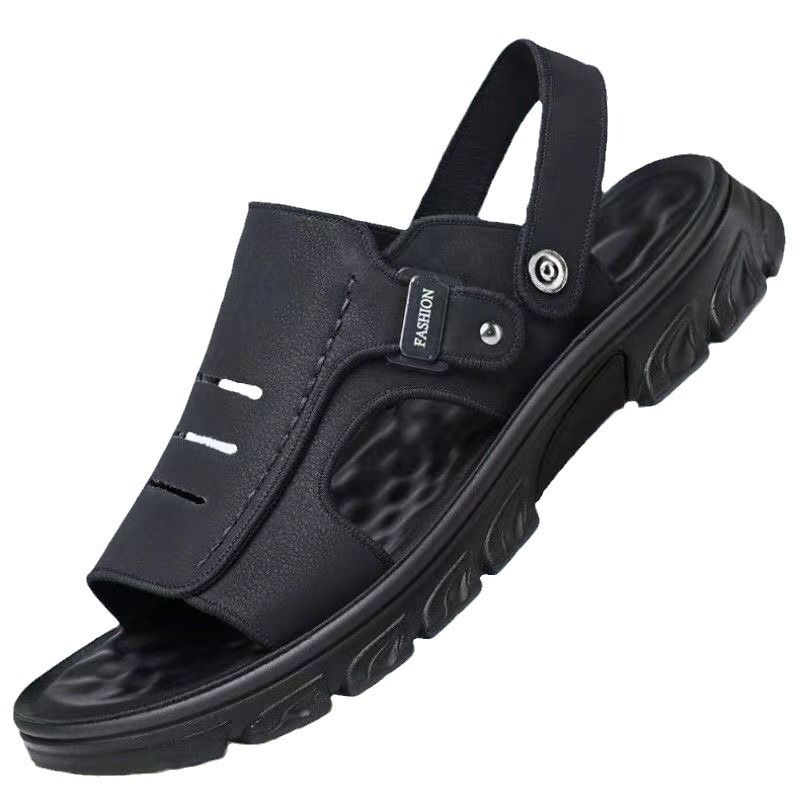 Herren Anti-Rutsch Sommer Casual Mittleren Alters Papa Strand Zum Tragen Von Ledersandalen Mit Weicher Sohle Auf Der Außenseite_voghion.com