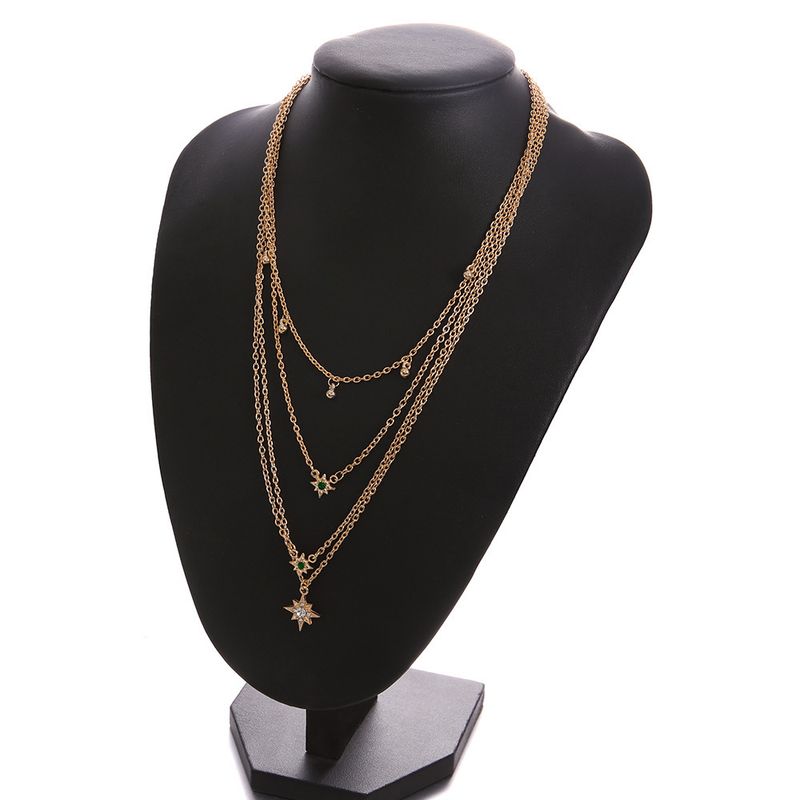 Collana con campanella solare multistrato placcata in oro, alla moda e personalizzata, con catena a clavicola per donna_voghion.com