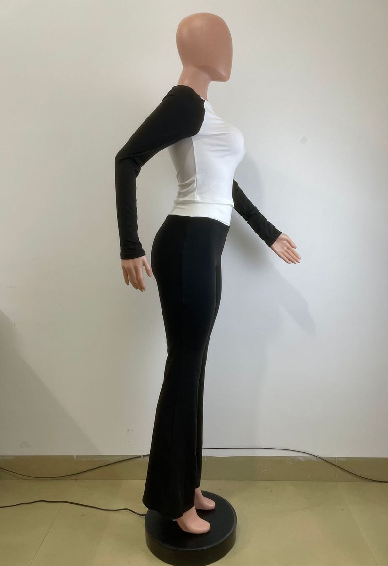Y6058 New Women's Clothing Color-Block Tight High-Waist Folded Slim Fit Fleece-Lined Sports Yoga Pants Set_voghion.com