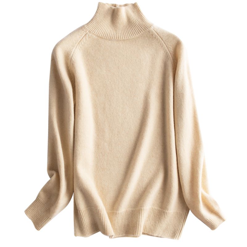 Wool Blend 2025 Autumn Winter New Short Women's Korean Style High Neck Pullover Loose Solid Color Knitted Base Sweater_voghion.com