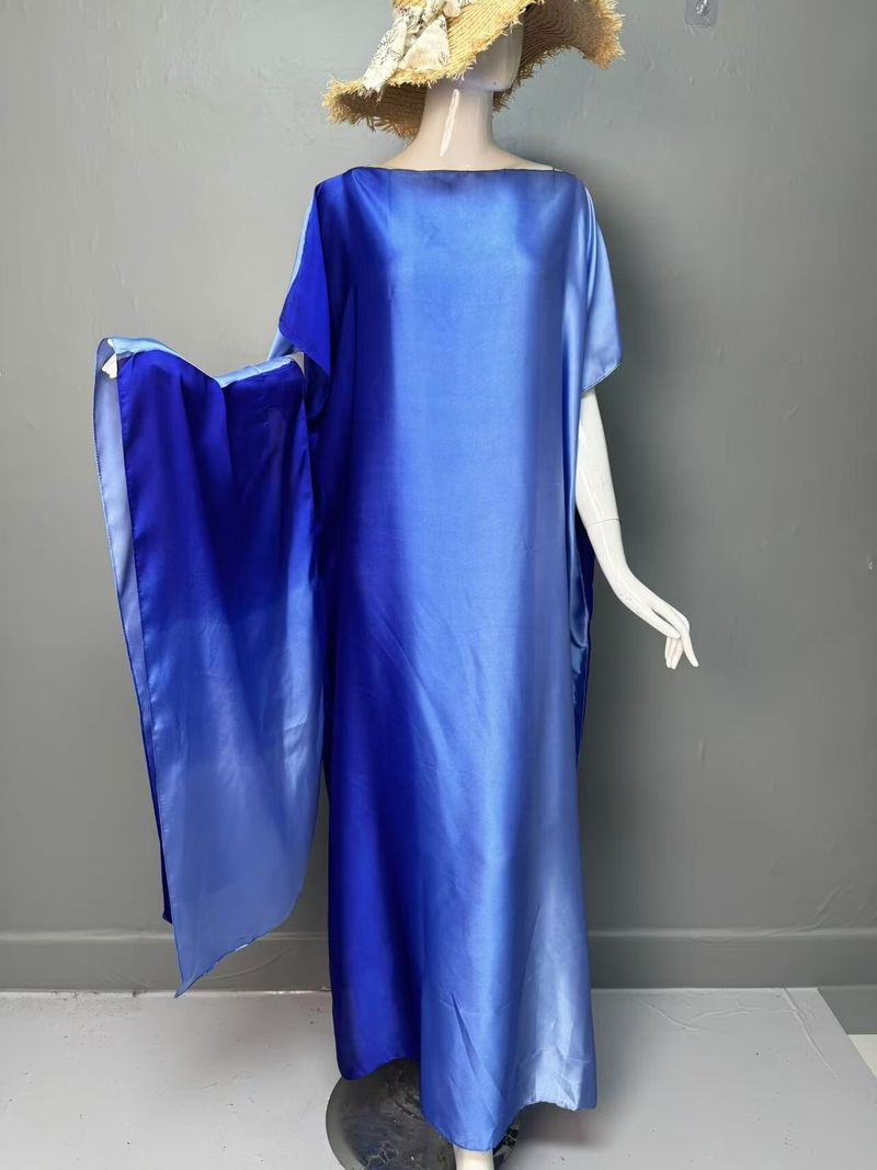 Satin Silk Gradient Print Muslim Plus Size Women's Two-Piece Robe Set_voghion.com