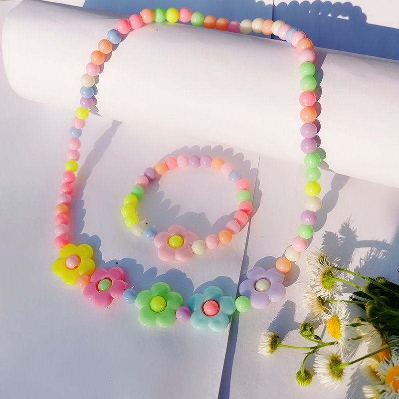 Collier pour enfants avec perles en acrylique et fleurs, bracelet et collier pour enfants avec perles colorées, ensemble cadeau_voghion.com