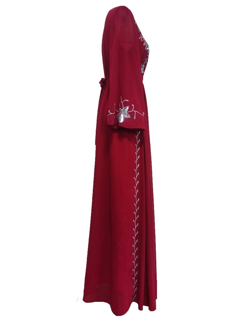 Abito da donna con ricamo e applique Abaya musulmano elegante da festa_voghion.com