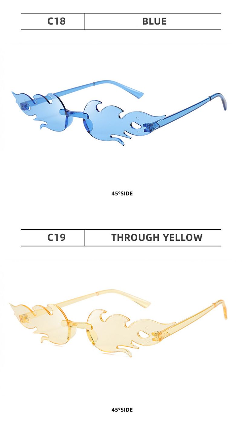 Fashion 1pcs Vintage Trendy Fire Flame Sunglasses Wave Rimless UV400 Outdoor Cycling Eye Glasses Personalized Party Accessories_voghion.com