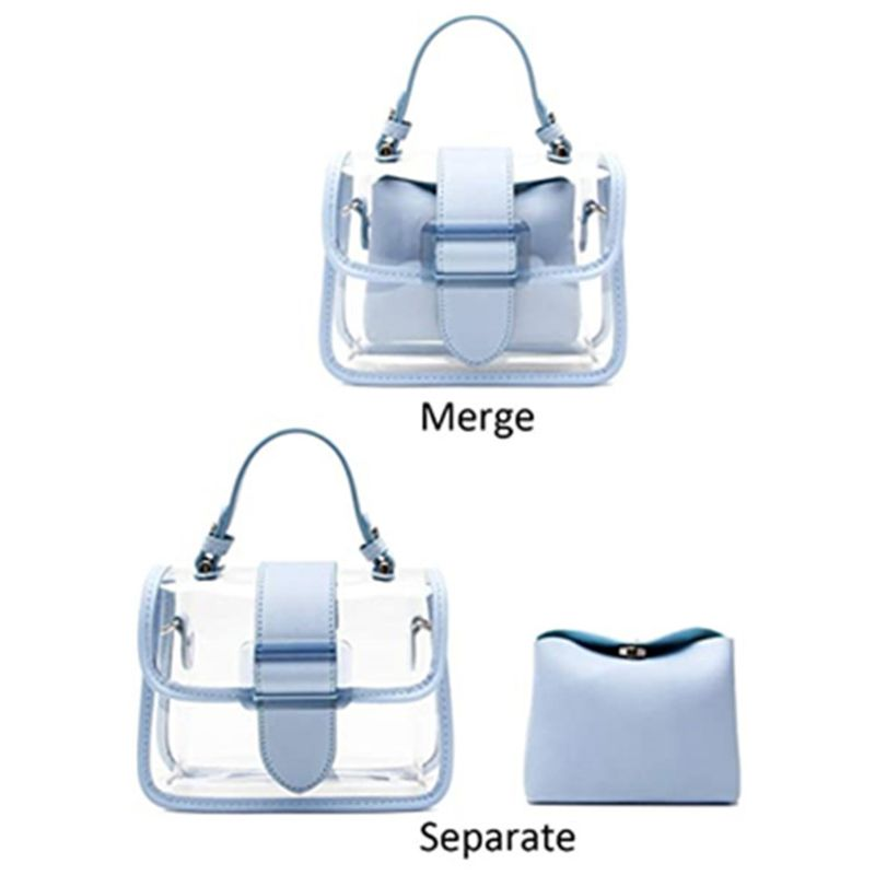 Lihao Borsa tote in PVC Impermeabile 2 in 1 Borsa trasparente con chiusura con fibbia per cintura per la vita quotidiana-Nero_voghion.com
