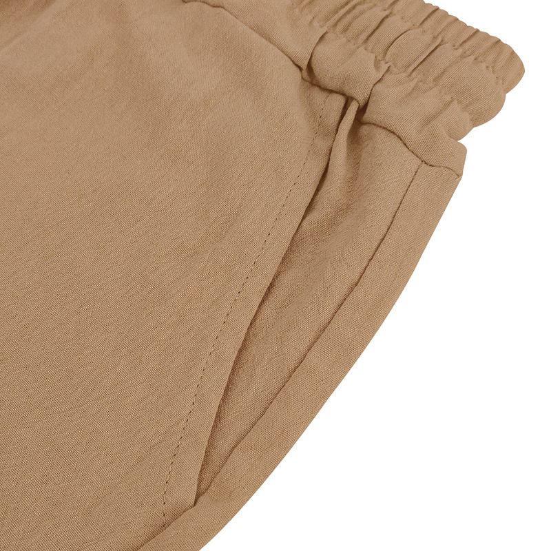Completo da uomo in lino con camicia e pantaloncini - Completo casual estivo da spiaggia a maniche corte con vestibilità ampia_voghion.com