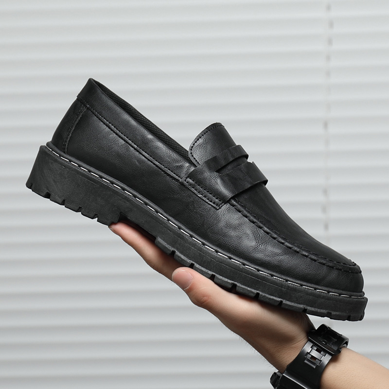 Sommer Britische Kleine Leder Männer Mit An Und Einem Fuß An, Faule Loafer Für Junge Freizeit Arbeit Herrenschuhe_voghion.com