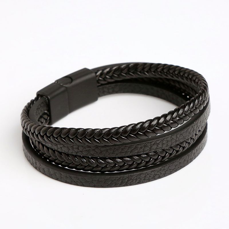 new leather hand woven bracelet men's magnet buckle stainless steel bracelet jewelry women's_voghion.com