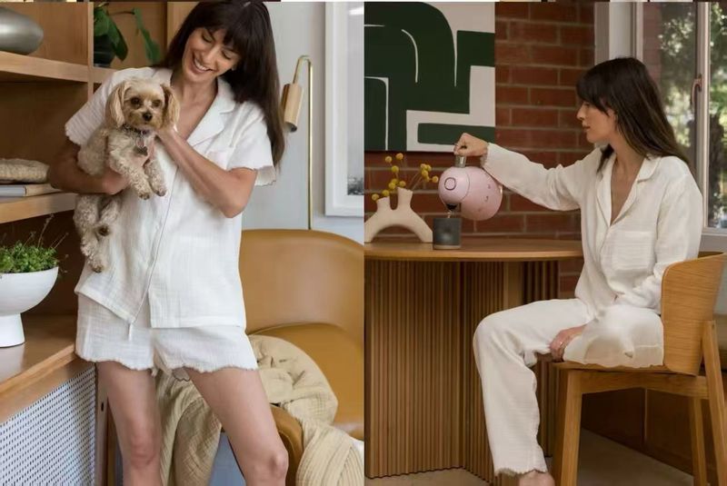 Women's Sleepwears New Style Organic Pure Cotton Double Layer Cotton Yarn Embroidery Lace Short Sleeved Pants Long Sleeved Pants Home Clothes Suit_voghion.com