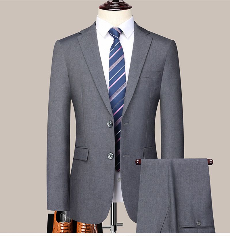 Solid color light business set for men's autumn new youth slim fit two button suit pants_voghion.com
