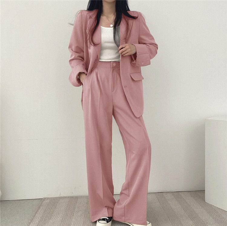 High-End Chic Autumn Casual Lapel Button Blazer High-Waisted Draped Wide-Leg Suit Set_voghion.com