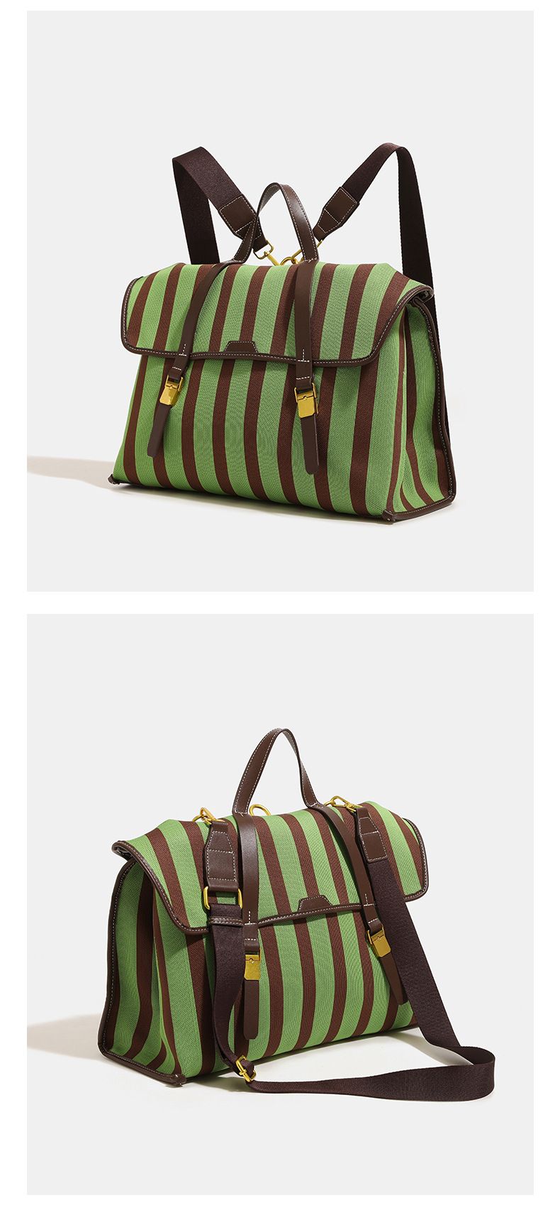 Multifunctional Briefcase Cowboy Canvas Striped Backpack Large Capacity Commuter_voghion.com