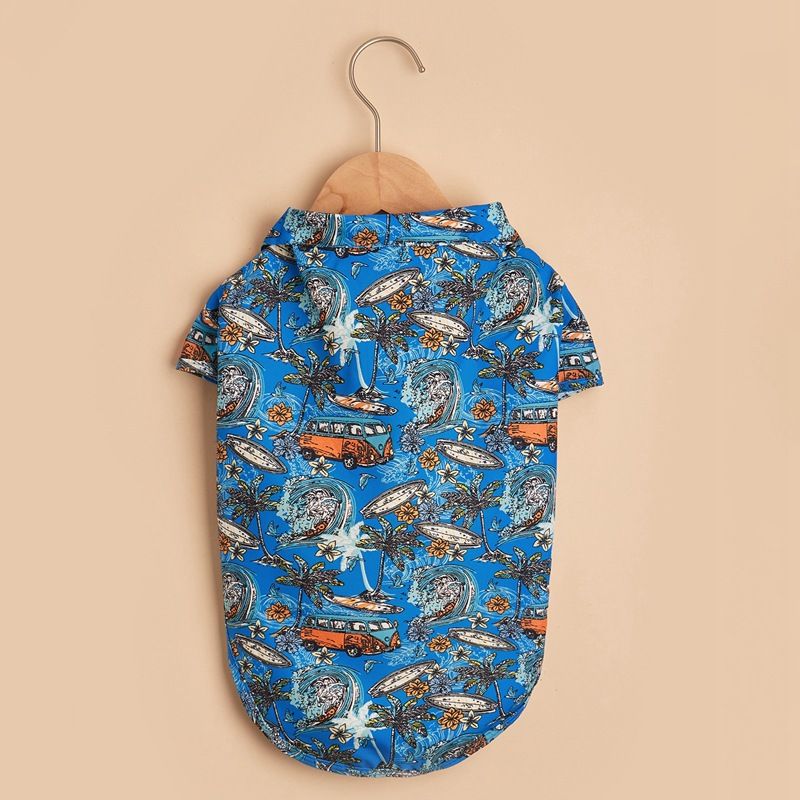 Golden Retriever Teddy Haustierkleidung Hawaiian Fruit Ananas Kokosnussbaum Strandhemd Lässiges Hundekatzen-Frühlings-Sommer-Outfit_voghion.com