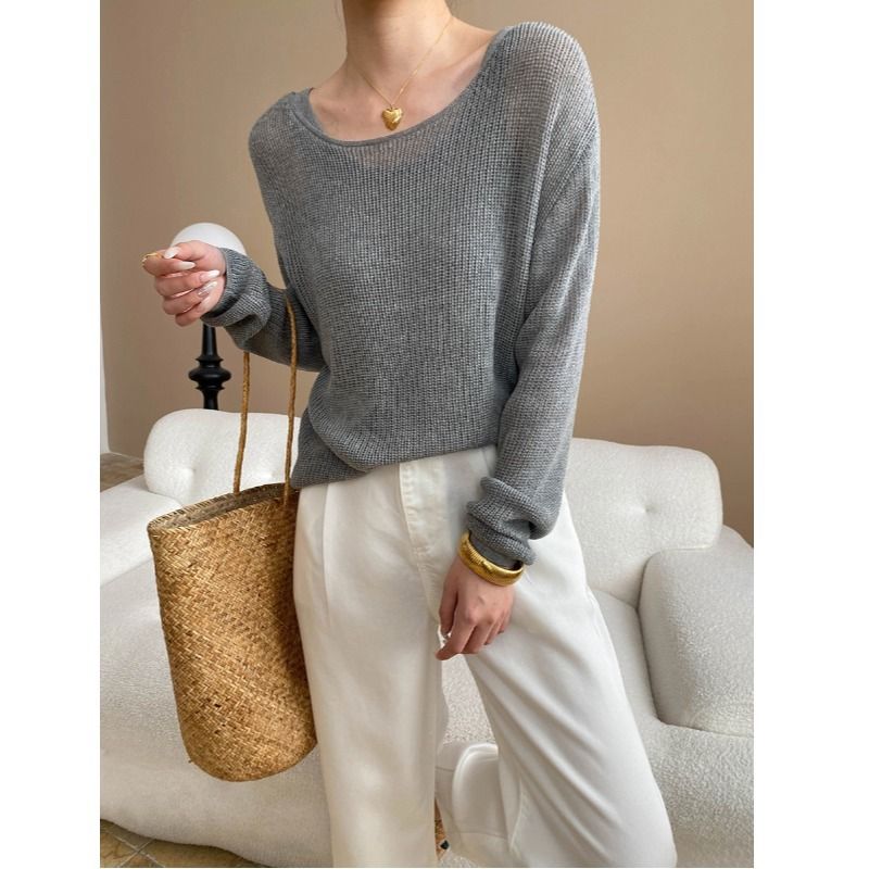 LazyZoom Sinan Lightweight Paper-Thin Tencel Linen Relaxed Sun Protection Knit Vest Set SN7342_voghion.com