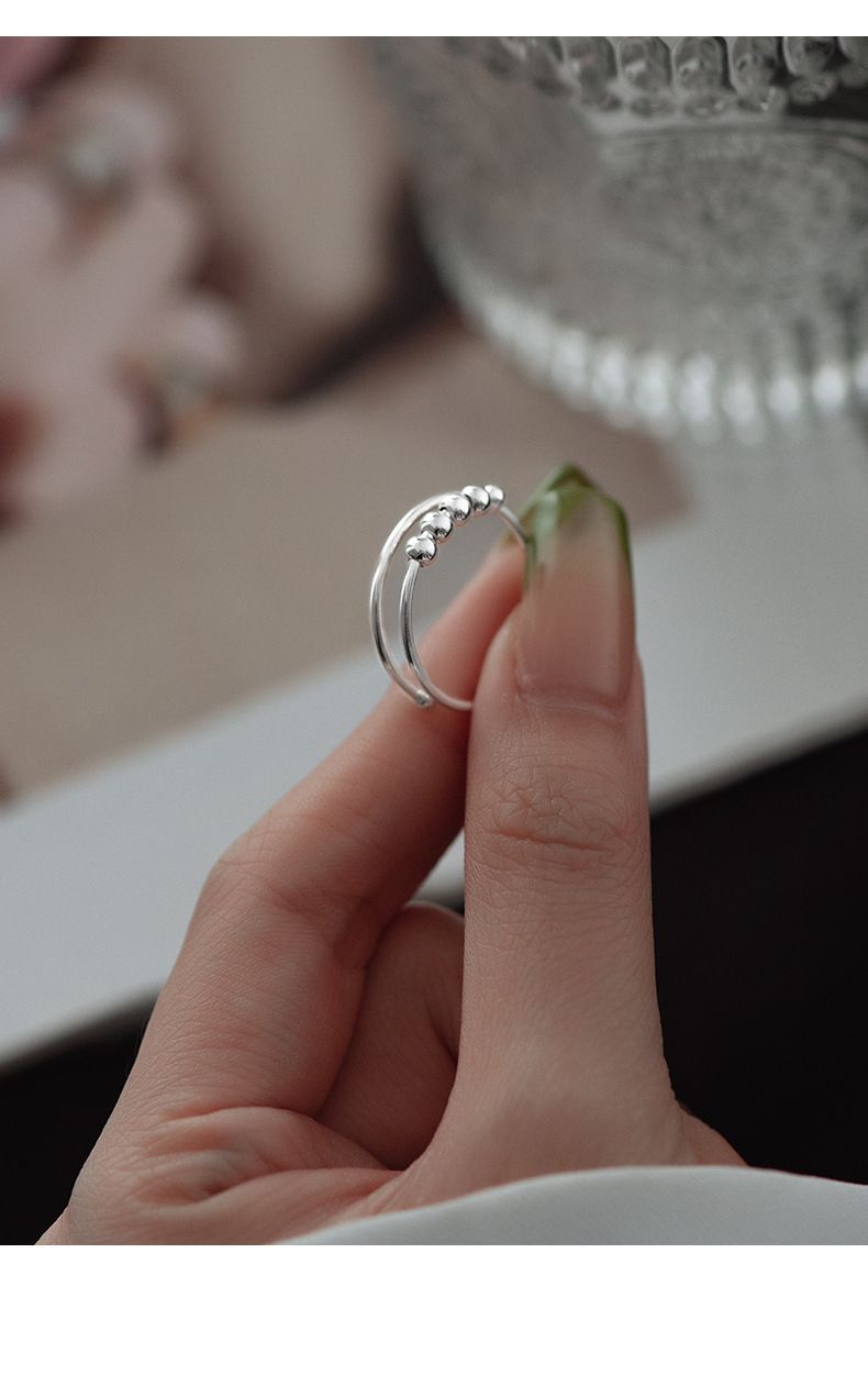S Silber Doppelschicht Drehbarer Ball für Frauen gegen Angst, Dekompression und Zeigefingerring mit kaltem Wind_voghion.com