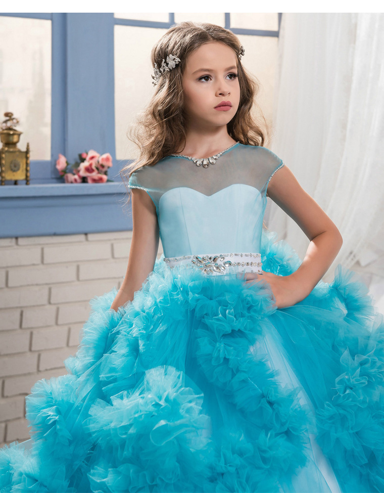 Robe de princesse pour mère et enfant, tenue de soirée de mariage, longue traîne, pompadour, robe de spectacle_voghion.com