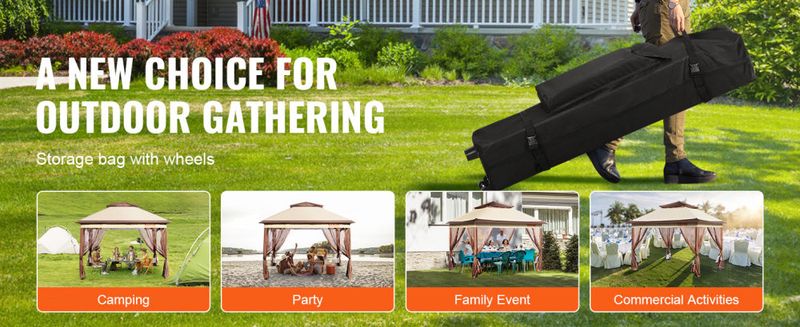 VEVOR Patio Gazebo, 11 x 11 FT Pop up Gazebo for 8-10 Person, with Mosquito Netting, Metal Frame, and PU Coated 250D Oxford Cloth, Outdoor Canopy Shel_voghion.com