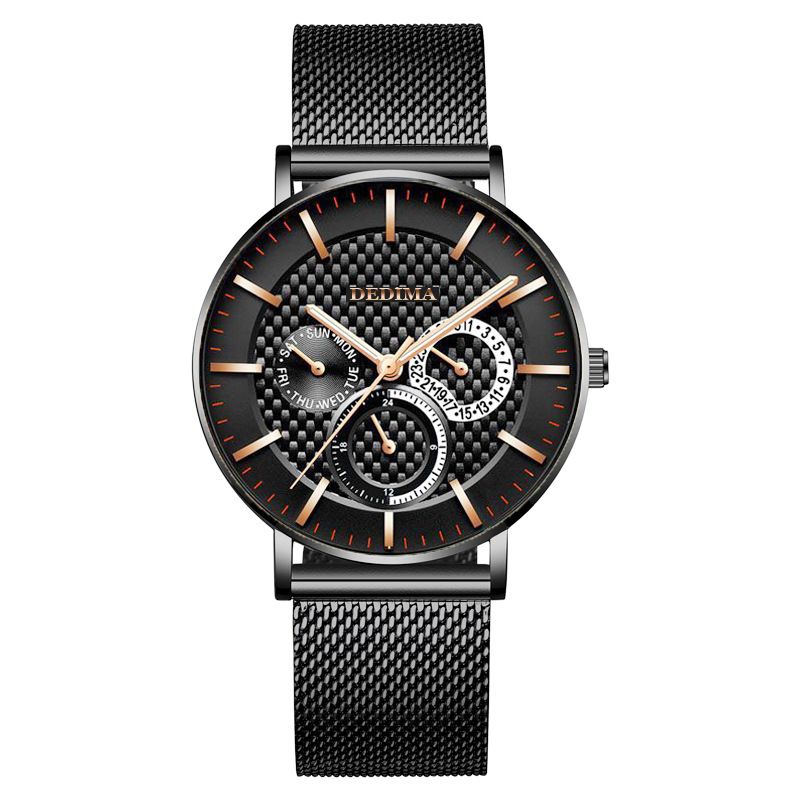 Reloj Detima Fashion ultrafino con tres esferas y seis agujas, multifuncional, con correa de malla de acero_voghion.com